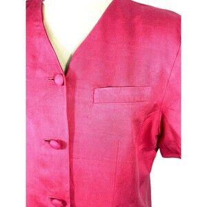 Vintage Marianna Womens 12 Hot Pink 100% Silk Short Sleeve Blazer Jacket 90s